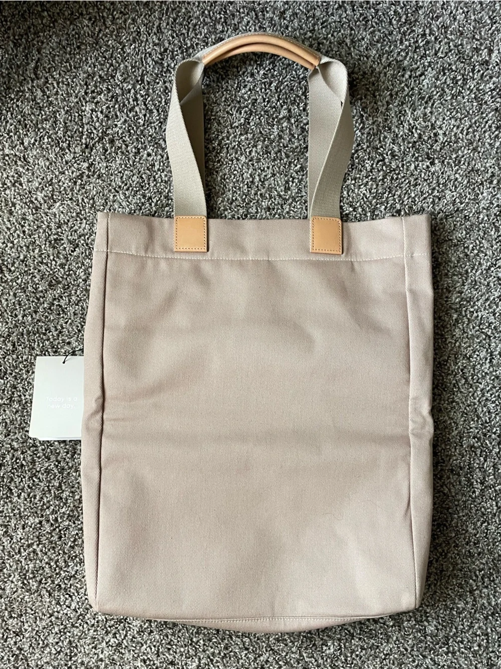 July Daybreak Taupe Beige Canvas Laptop Tote with Tan Accents